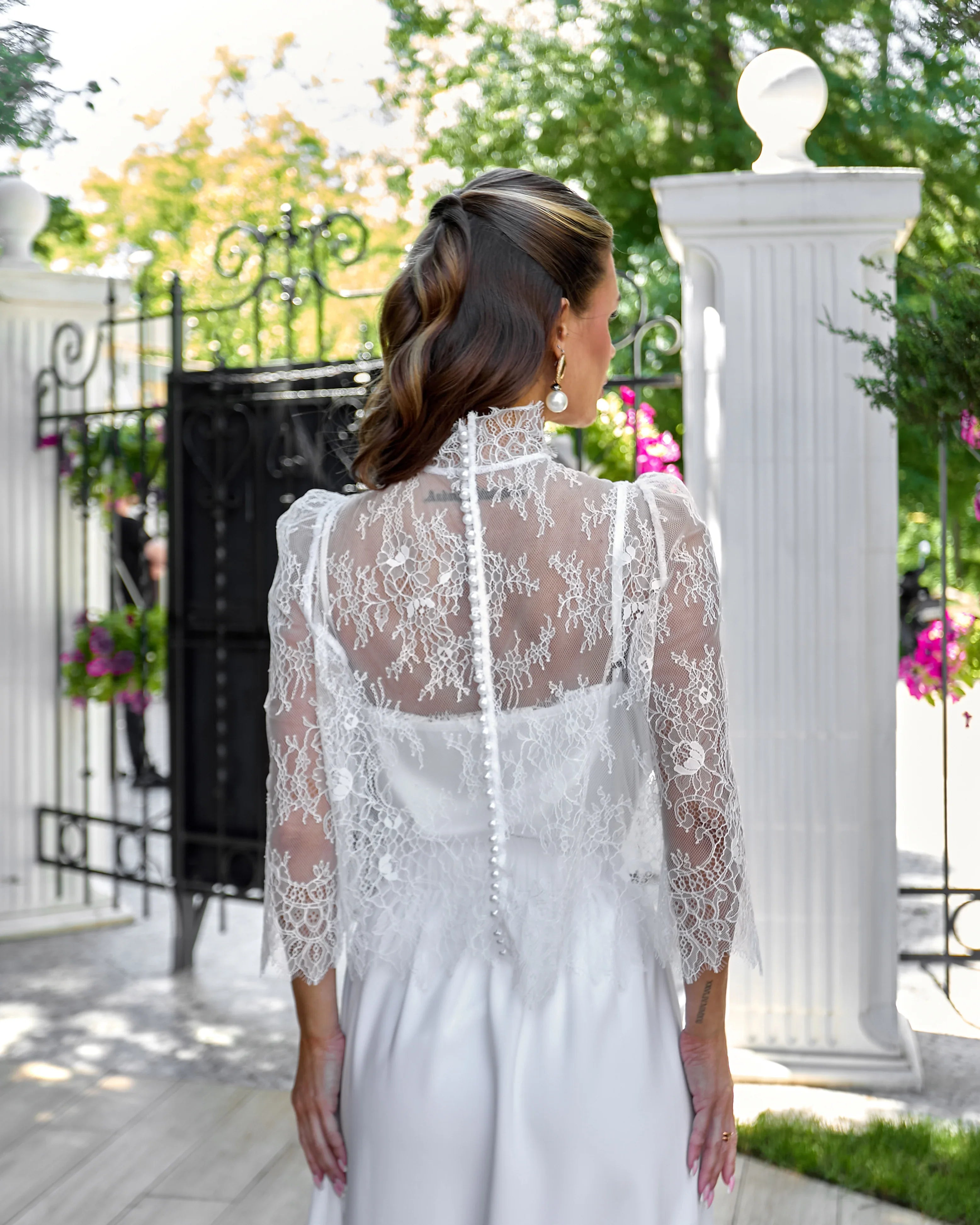 White Lace Bridal Bolero Top, High Neck Wedding Cover Up Jacket
